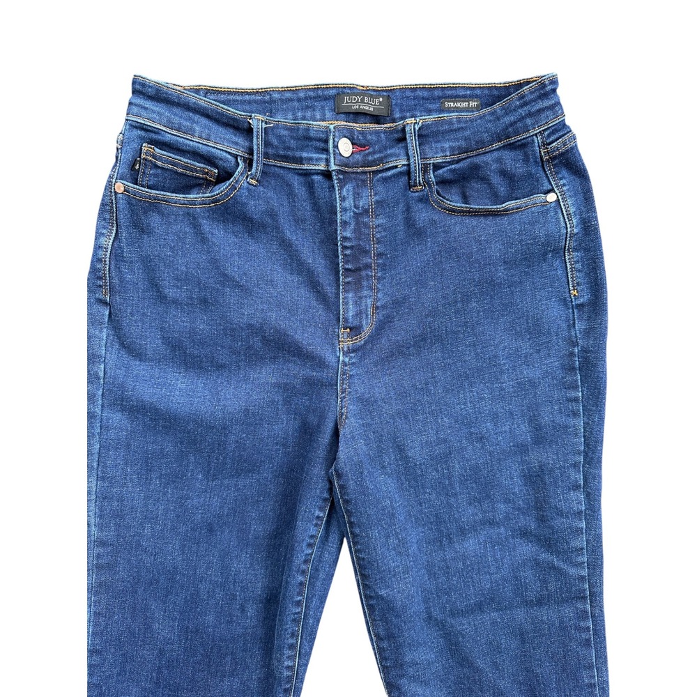 Judy Blue Straight Fit Jeans Womens 15/32 Dark Wash Excellent Raw Hem High Rise